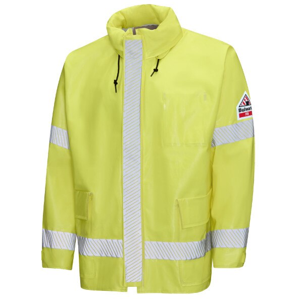 Bulwark Men's FR Hi-Visibility Rain Jacket in Yellow Green